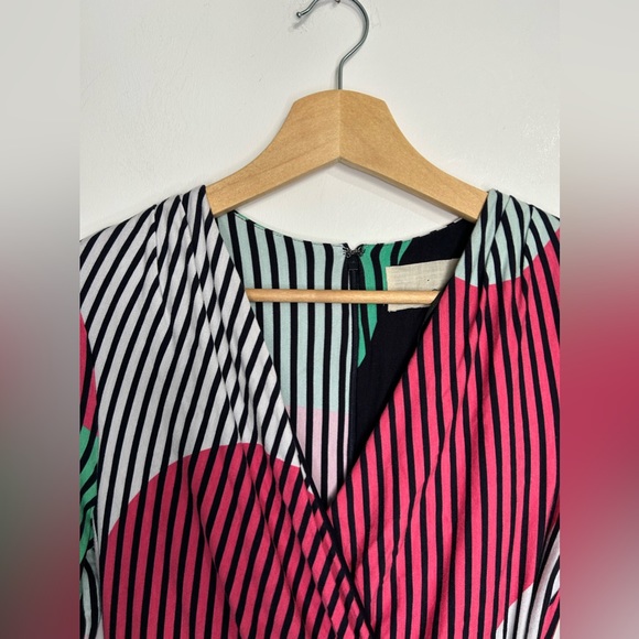 Phase Eight Size 8 Abstract Patterned Wrap Over Effect Dress Navy Blue - Picture 5 of 11